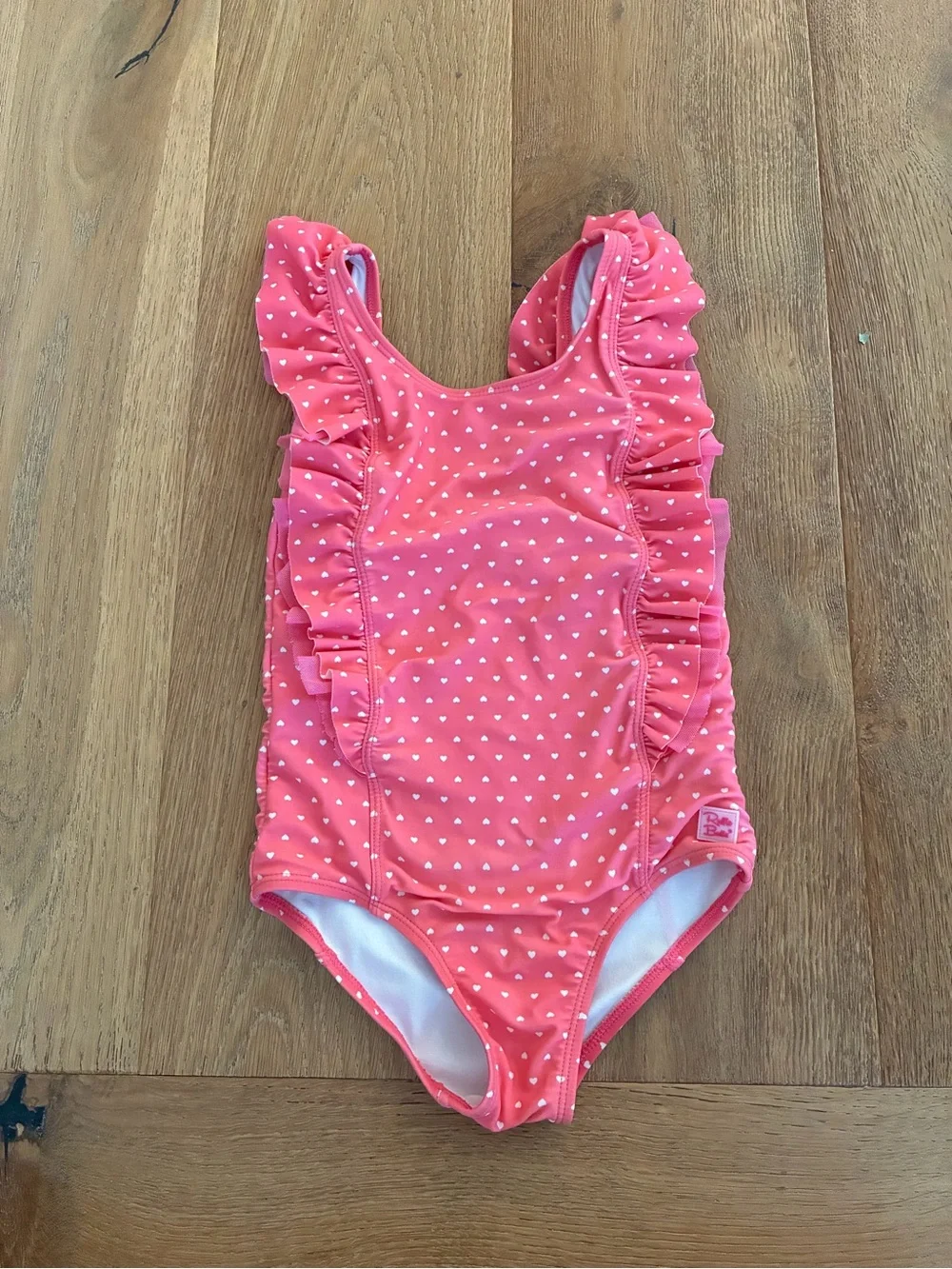 Girls Size 6 Pink Heart Ruffle Butts One-Piece Swimsuit